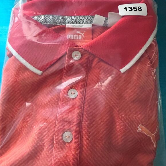 PUMA Polo Shirt Mens Medium Orange Stripes Cool Cell Golf Sport Lifestyle - Picture 16 of 16